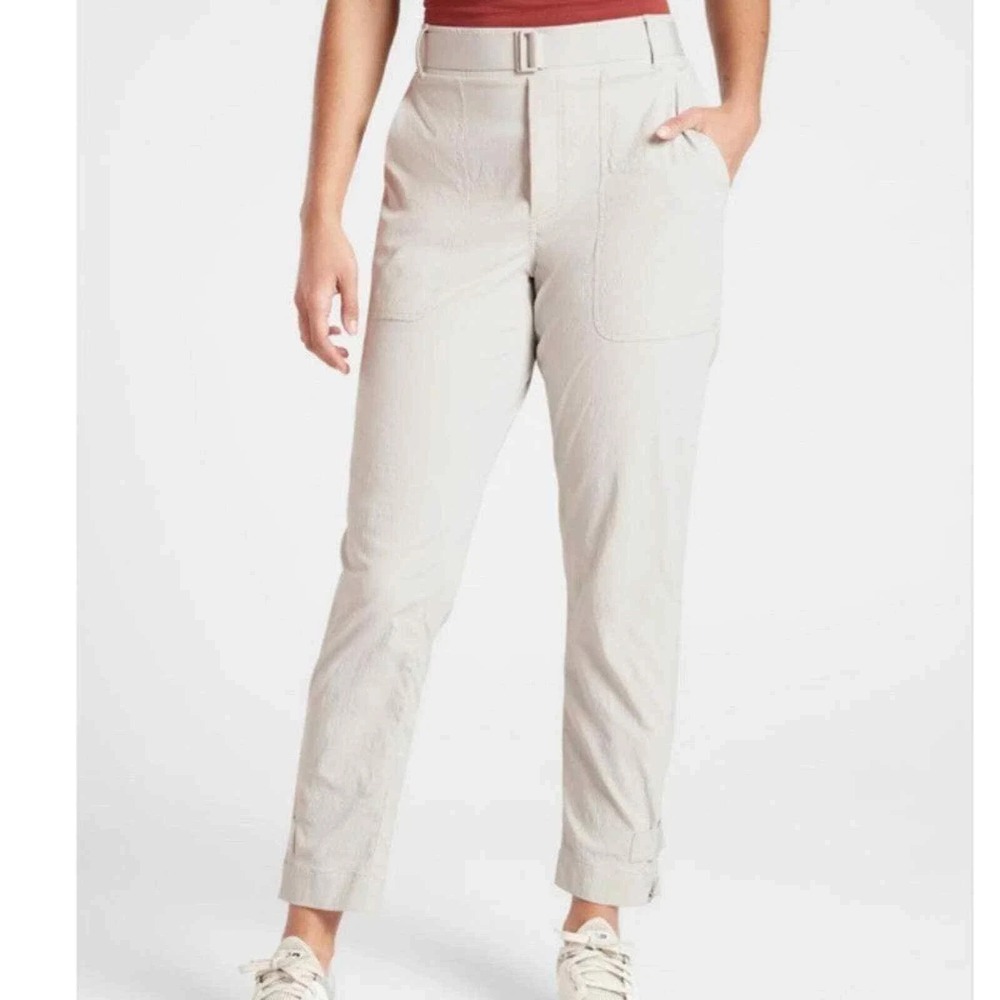 Athleta Trekkie Belted Pants Women's Size 0 Birch Gray Ripstop Hiking - No Belt‎